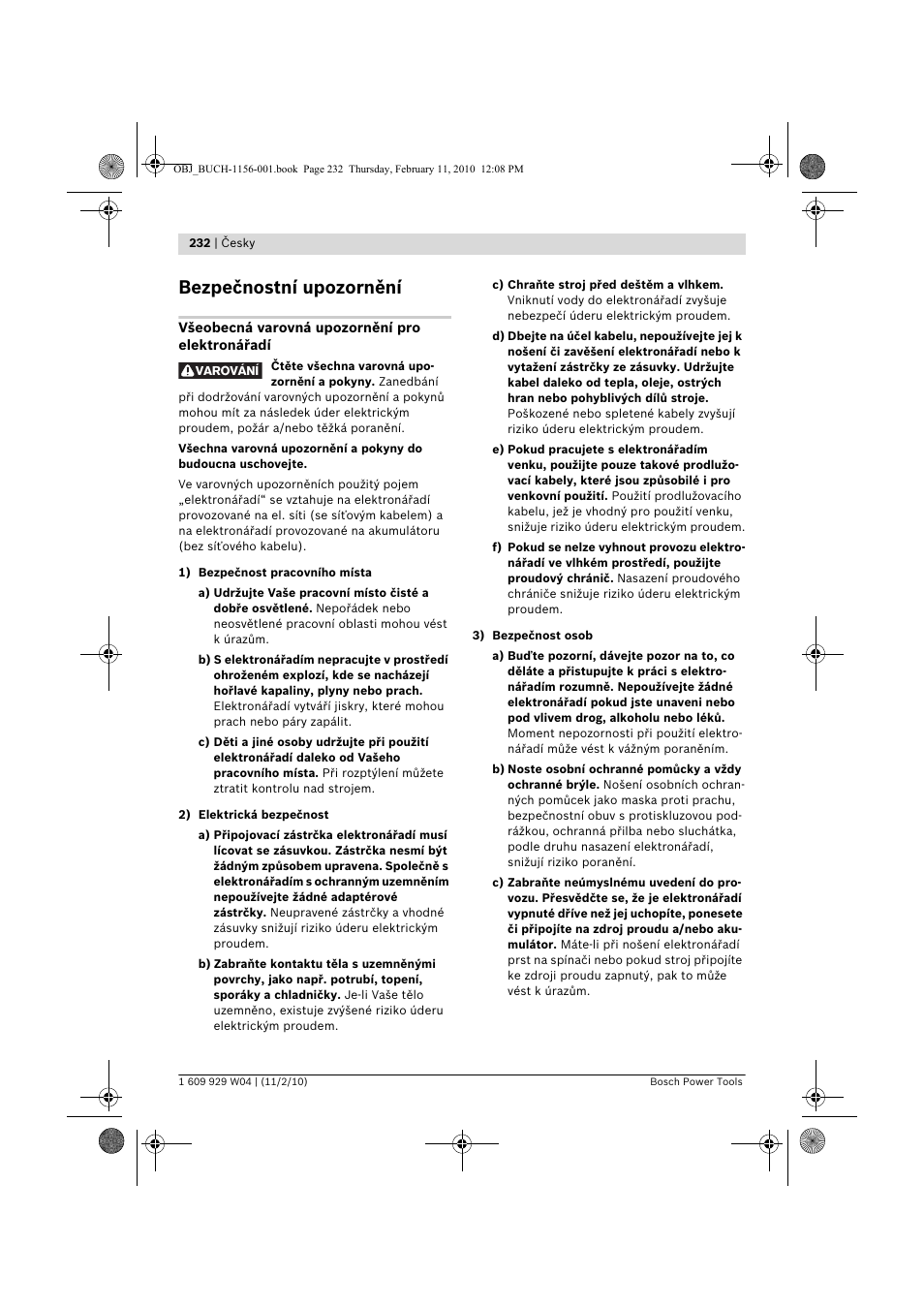 Bezpečnostní upozornění | Bosch GCM 10 J Professional User Manual | Page 232 / 470