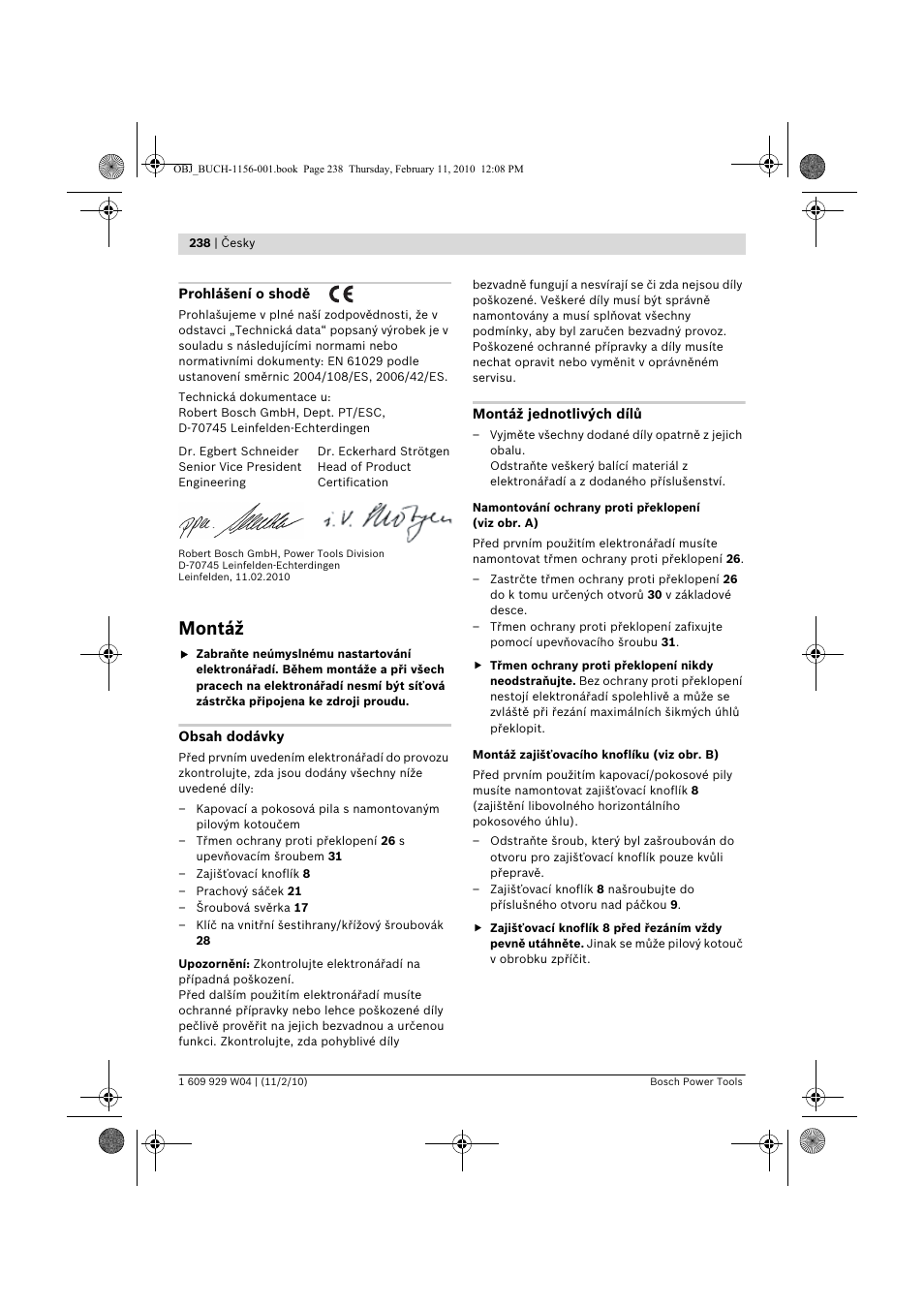 Montáž | Bosch GCM 10 J Professional User Manual | Page 238 / 470