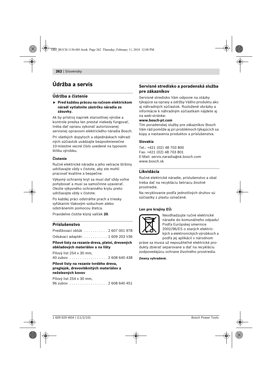 Údržba a servis | Bosch GCM 10 J Professional User Manual | Page 262 / 470