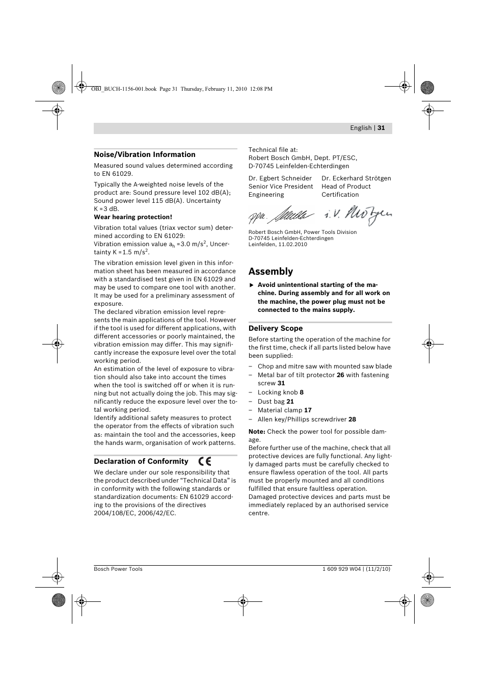 Assembly | Bosch GCM 10 J Professional User Manual | Page 31 / 470