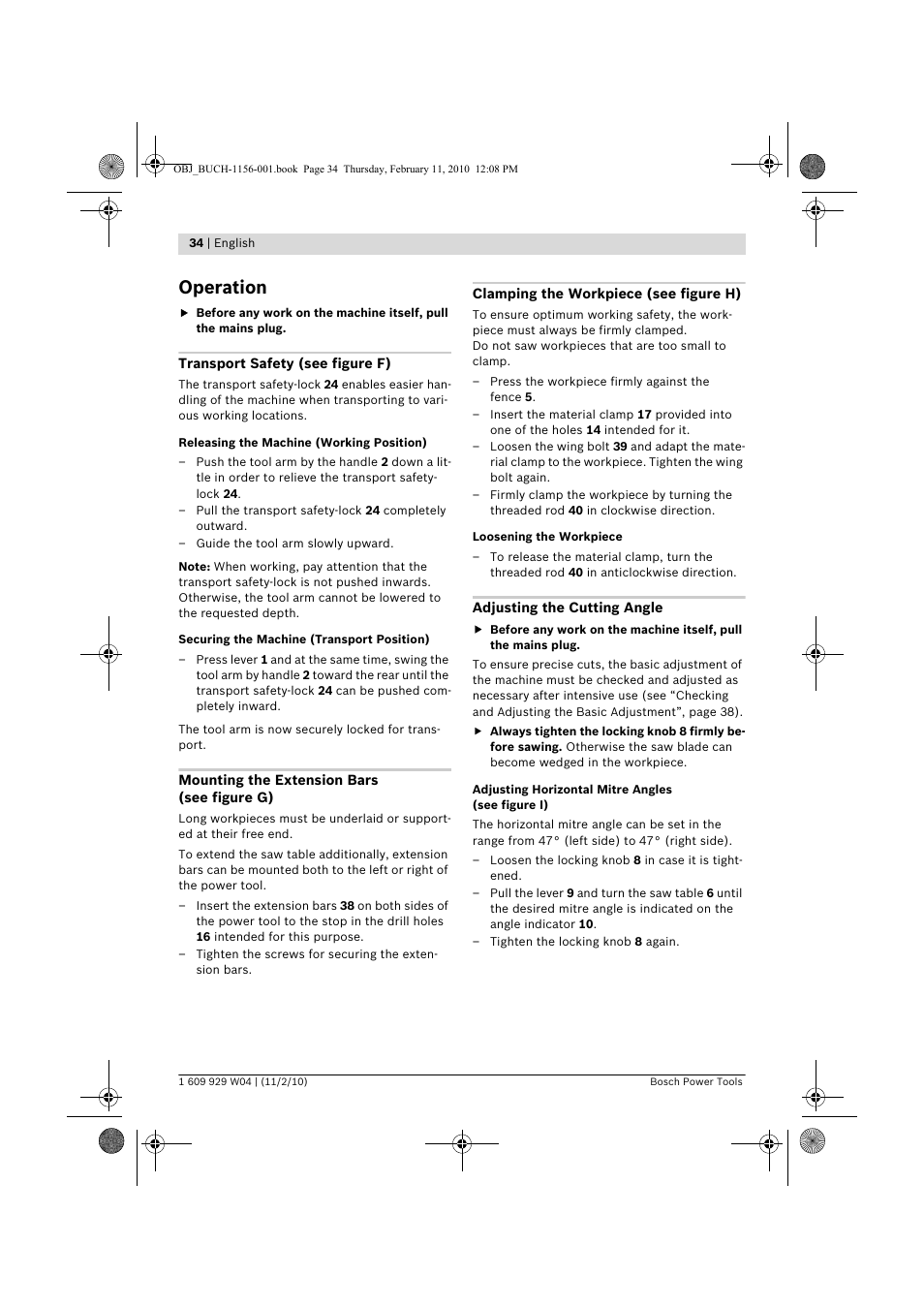 Operation | Bosch GCM 10 J Professional User Manual | Page 34 / 470