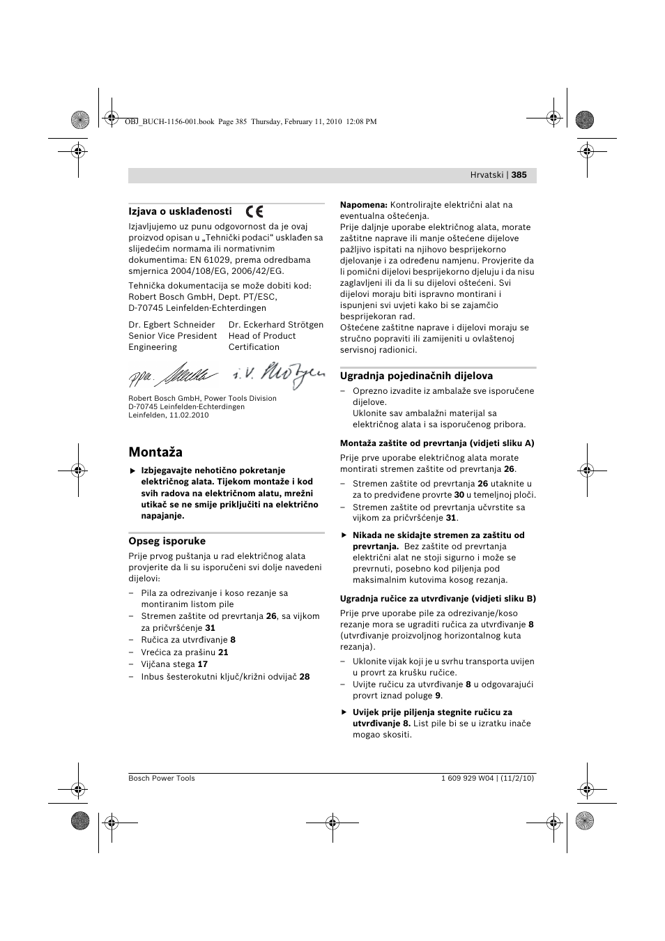 Montaža | Bosch GCM 10 J Professional User Manual | Page 385 / 470