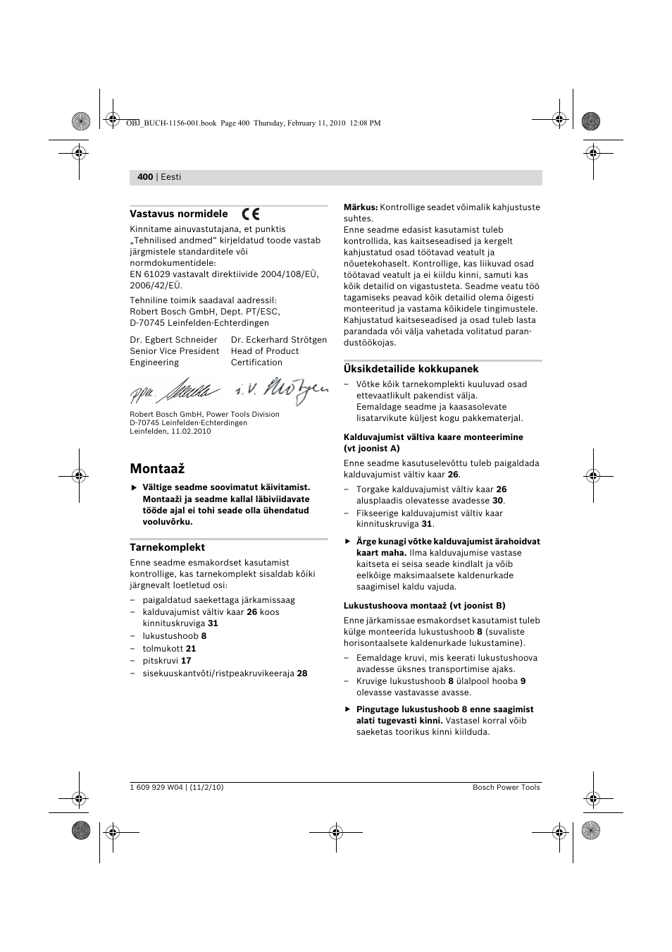 Montaaž | Bosch GCM 10 J Professional User Manual | Page 400 / 470