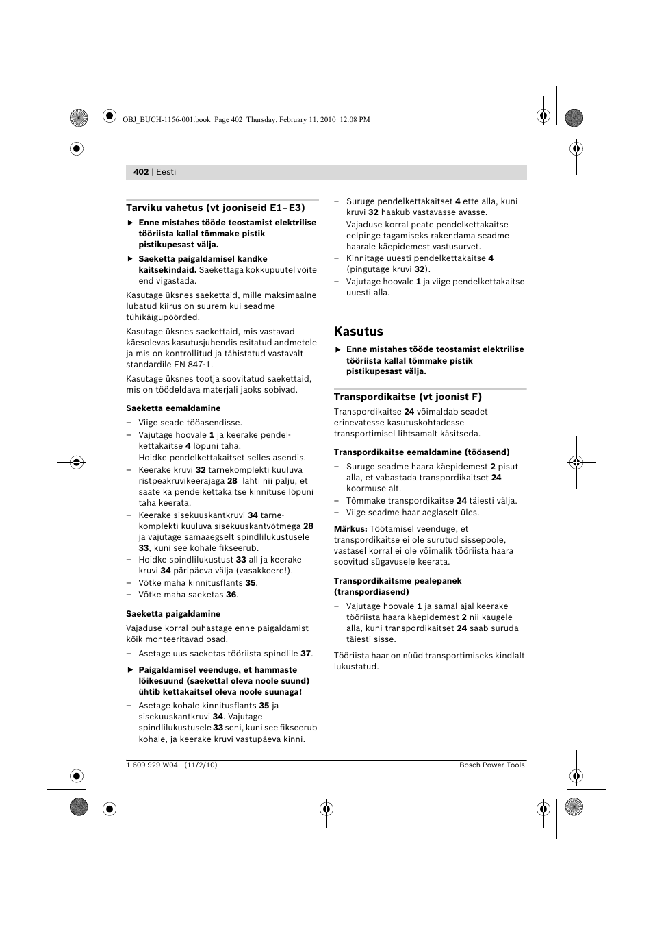 Kasutus | Bosch GCM 10 J Professional User Manual | Page 402 / 470