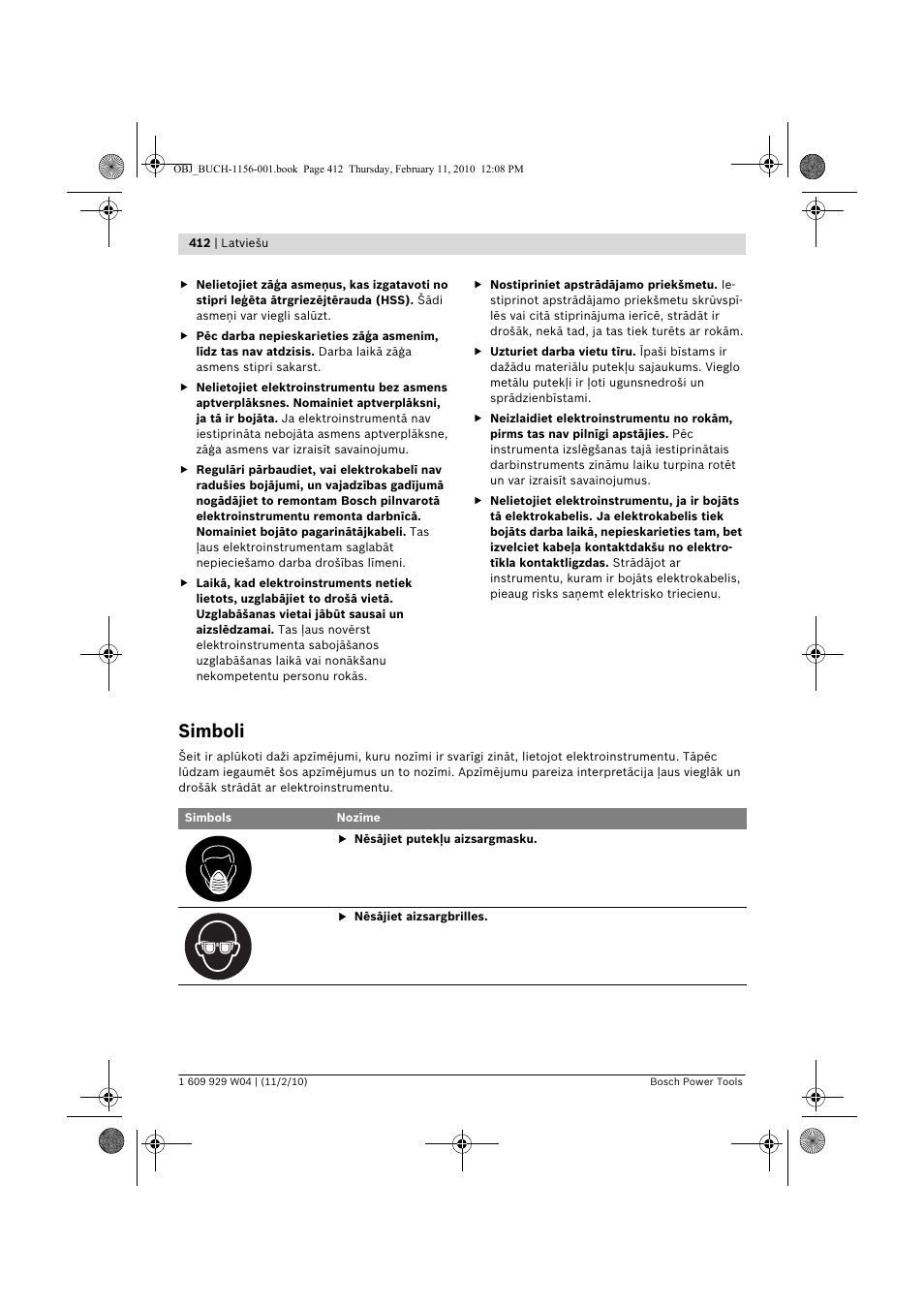 Simboli | Bosch GCM 10 J Professional User Manual | Page 412 / 470