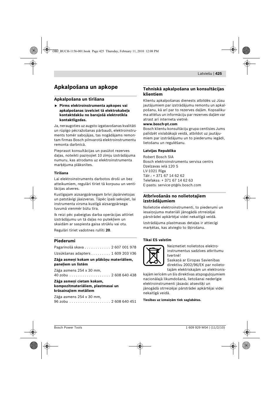 Apkalpošana un apkope | Bosch GCM 10 J Professional User Manual | Page 425 / 470