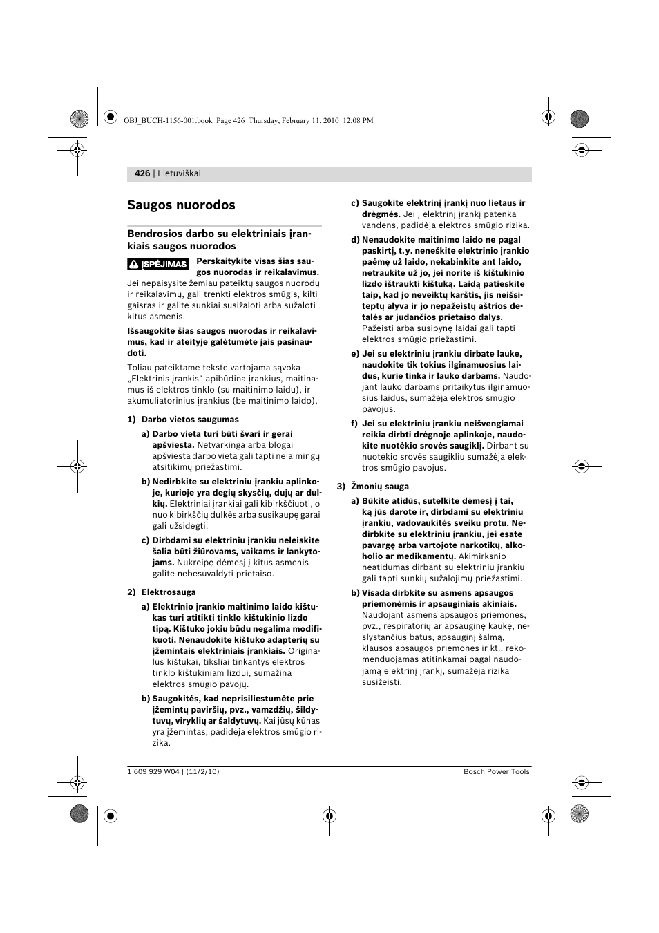 Saugos nuorodos | Bosch GCM 10 J Professional User Manual | Page 426 / 470