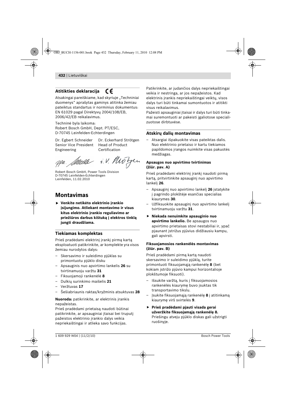 Montavimas | Bosch GCM 10 J Professional User Manual | Page 432 / 470