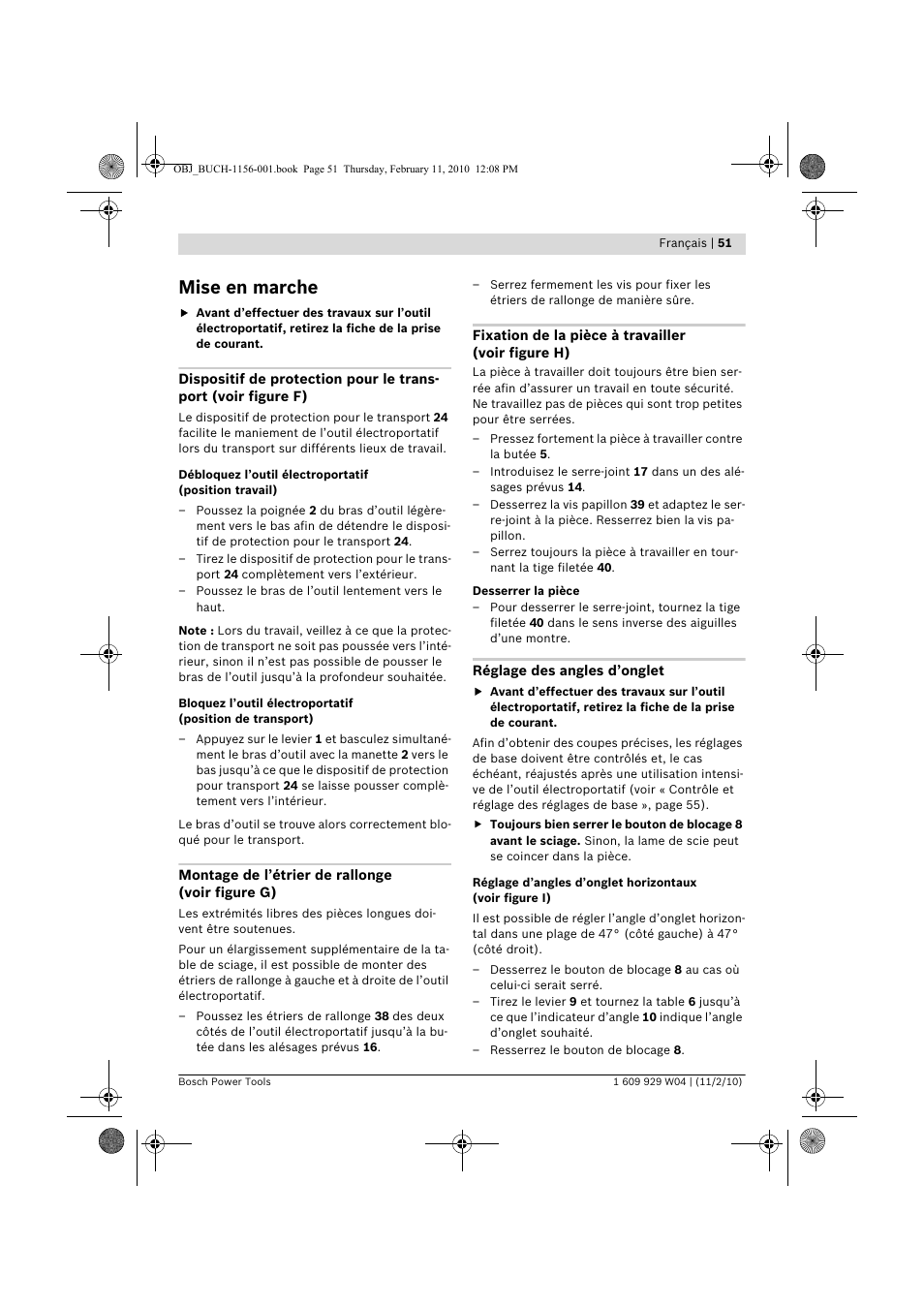 Mise en marche | Bosch GCM 10 J Professional User Manual | Page 51 / 470