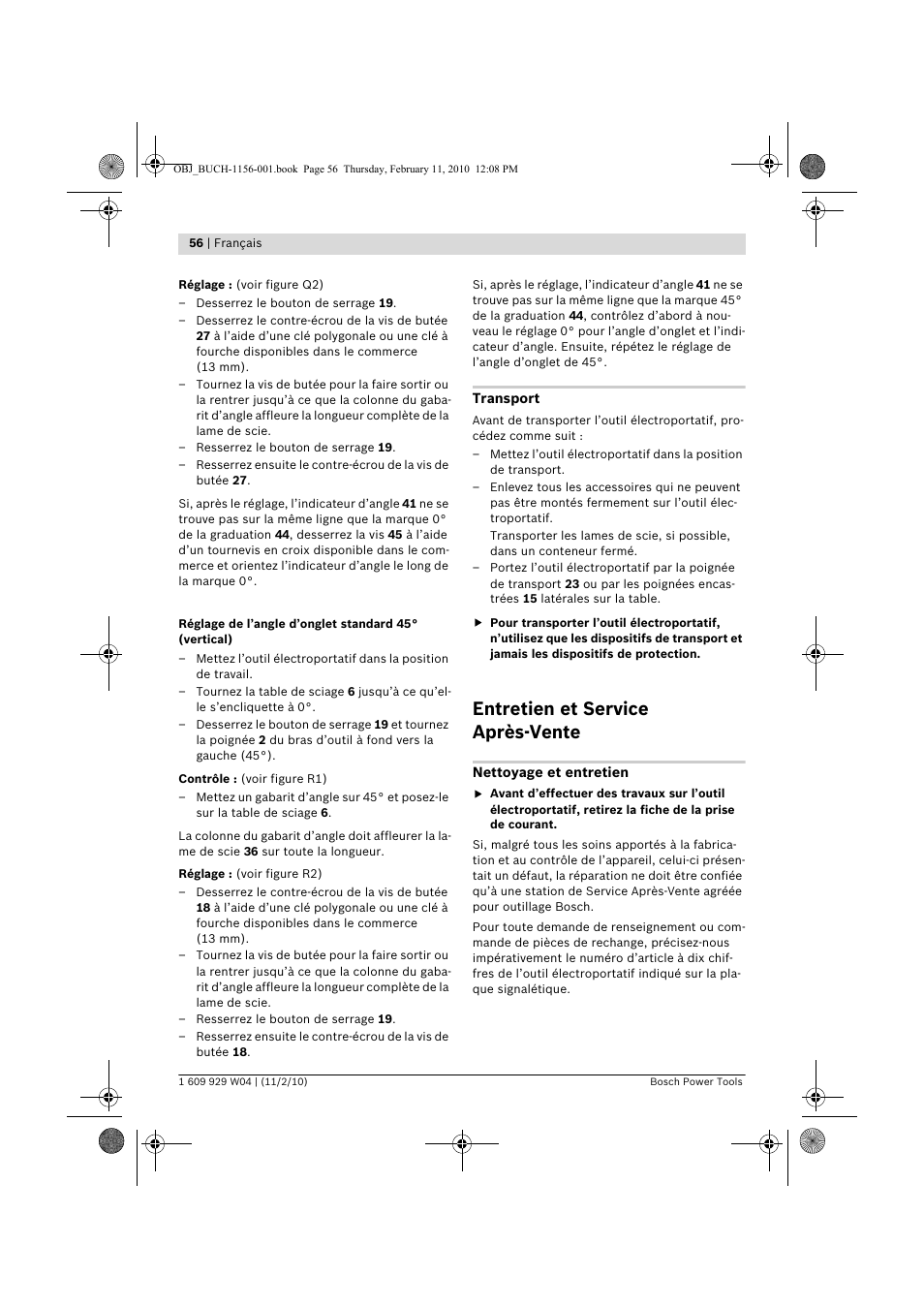 Entretien et service après-vente | Bosch GCM 10 J Professional User Manual | Page 56 / 470