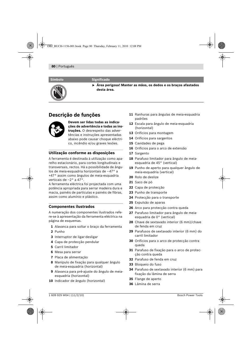 Descrição de funções | Bosch GCM 10 J Professional User Manual | Page 80 / 470