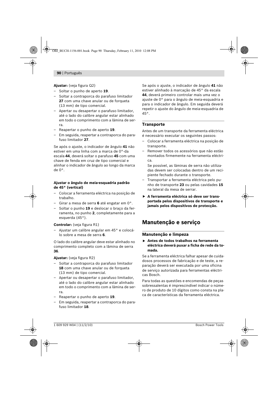 Manutenção e serviço | Bosch GCM 10 J Professional User Manual | Page 90 / 470