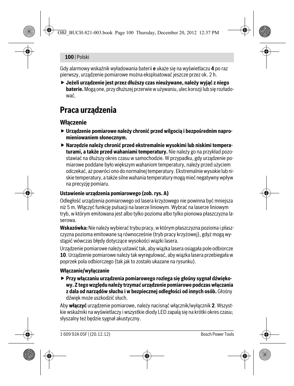 Praca urządzenia | Bosch LR 2 Professional User Manual | Page 100 / 239