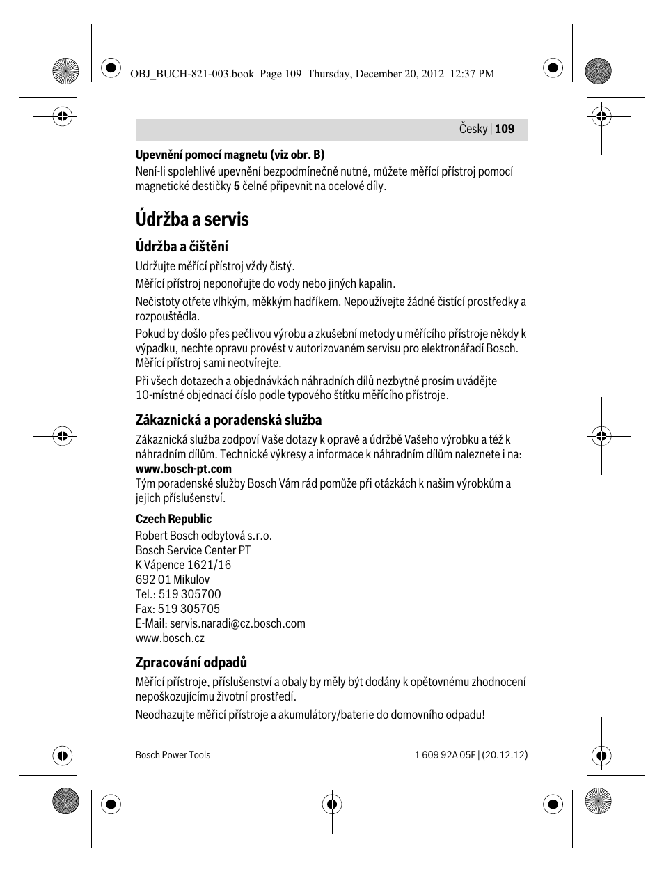 Údržba a servis | Bosch LR 2 Professional User Manual | Page 109 / 239