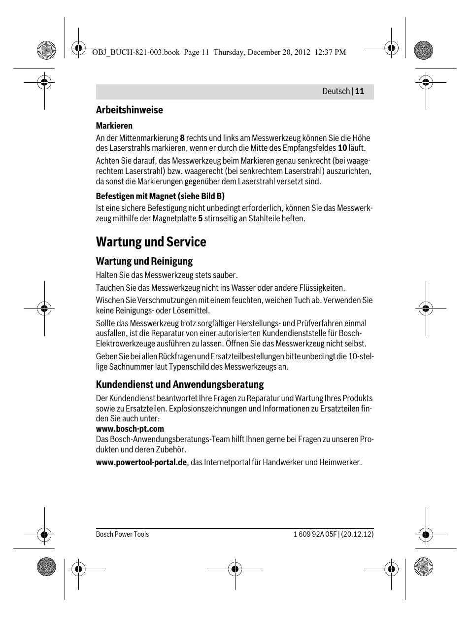 Wartung und service | Bosch LR 2 Professional User Manual | Page 11 / 239