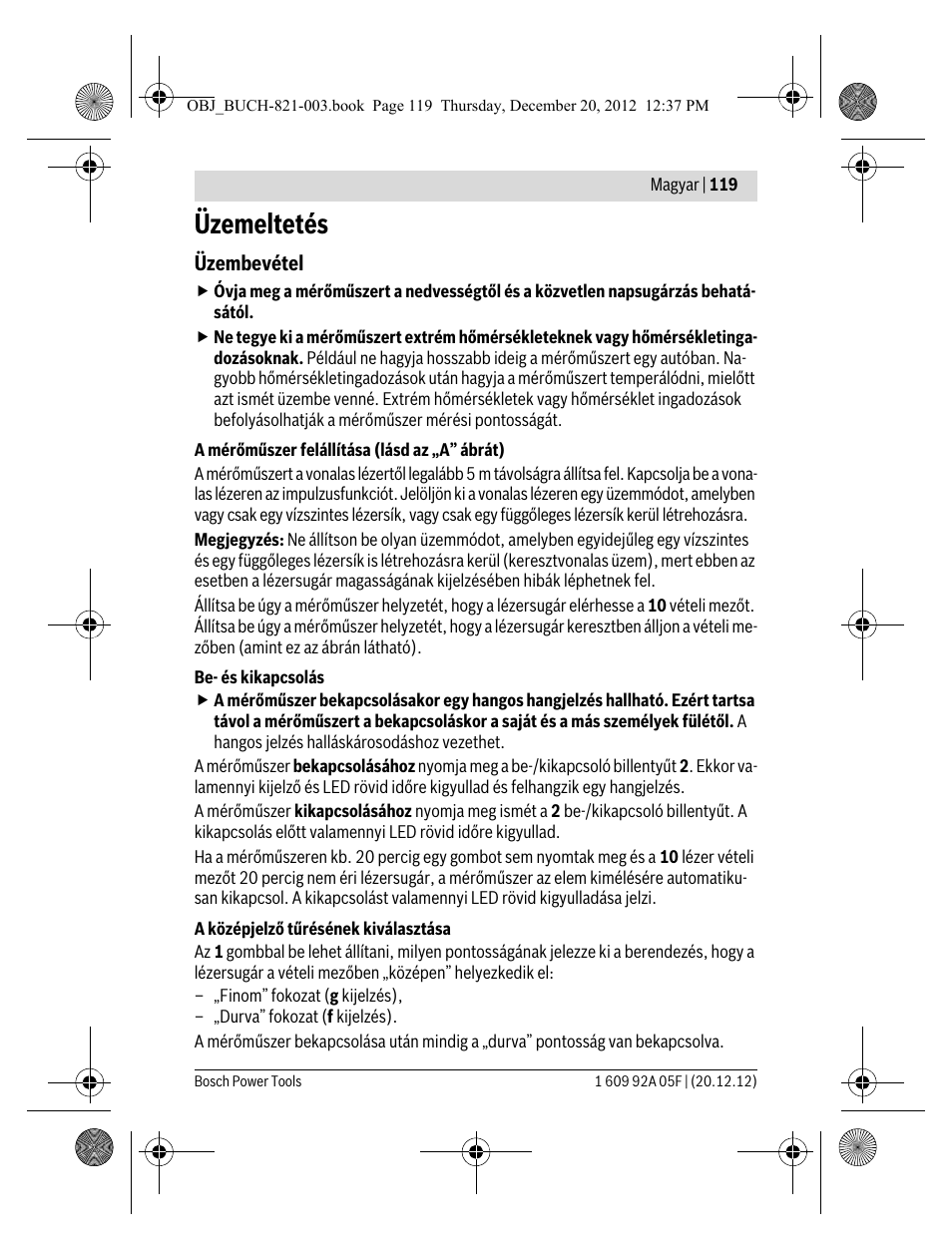 Üzemeltetés | Bosch LR 2 Professional User Manual | Page 119 / 239