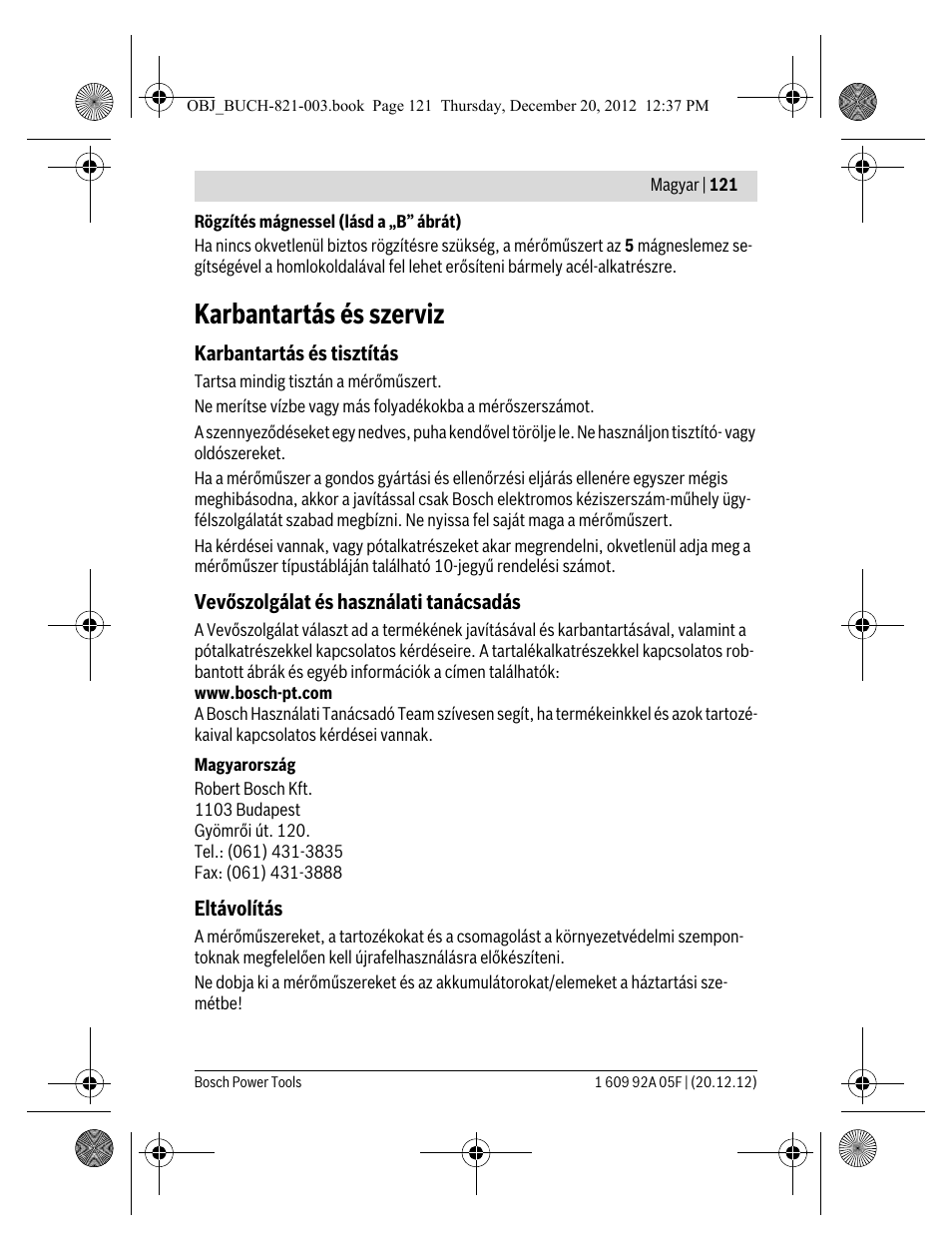 Karbantartás és szerviz | Bosch LR 2 Professional User Manual | Page 121 / 239