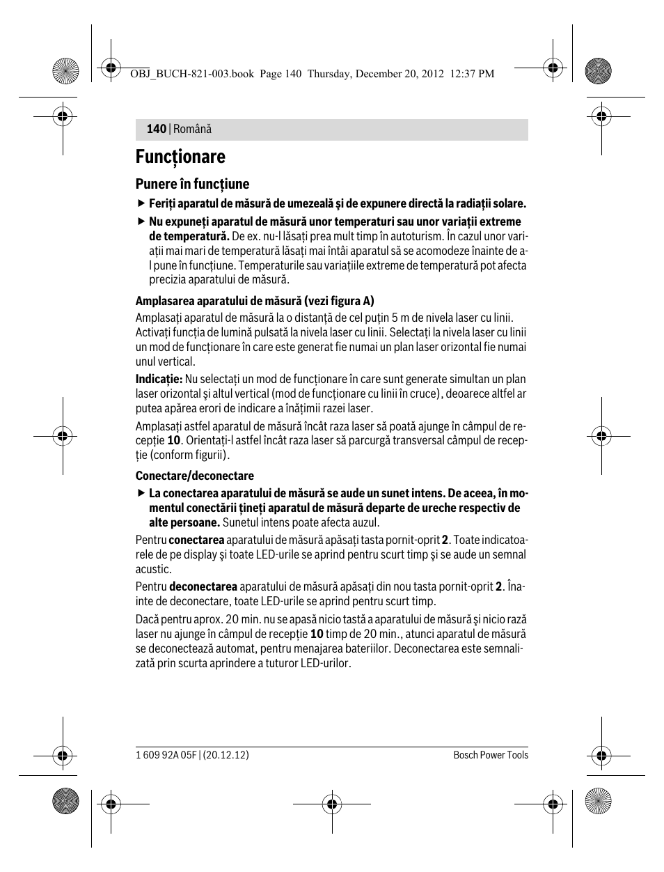 Funcţionare | Bosch LR 2 Professional User Manual | Page 140 / 239