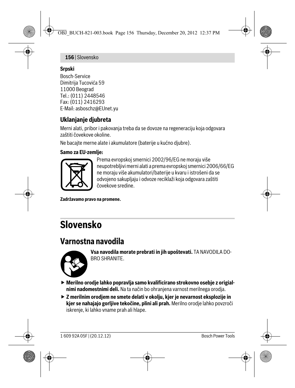 Slovensko, Varnostna navodila | Bosch LR 2 Professional User Manual | Page 156 / 239