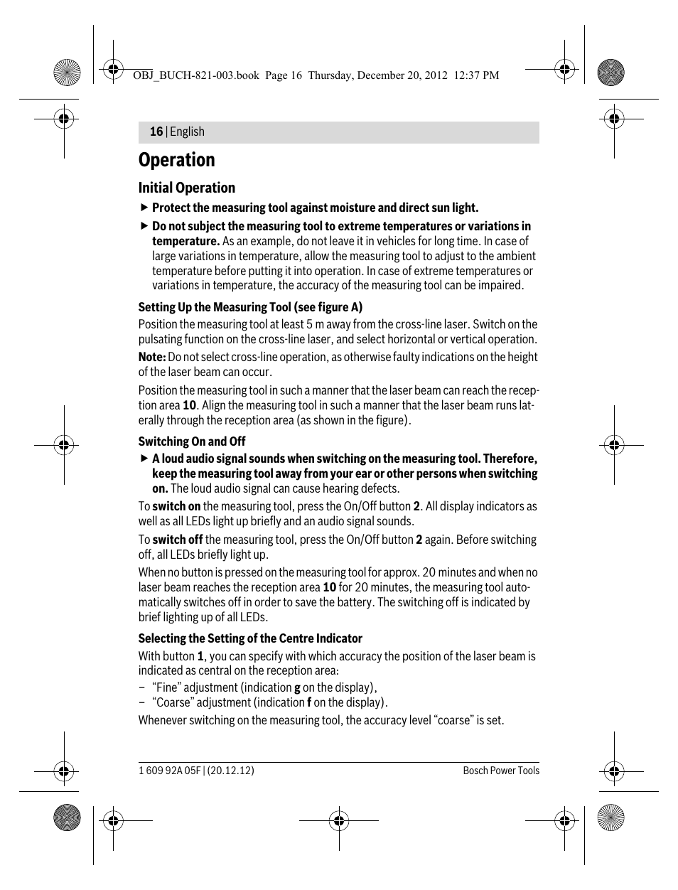 Operation | Bosch LR 2 Professional User Manual | Page 16 / 239