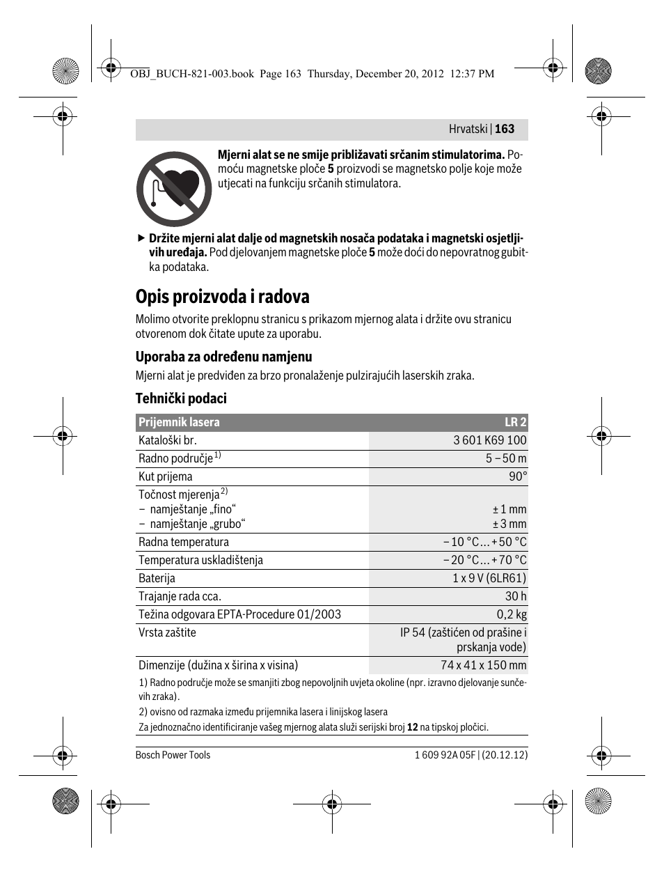 Opis proizvoda i radova | Bosch LR 2 Professional User Manual | Page 163 / 239
