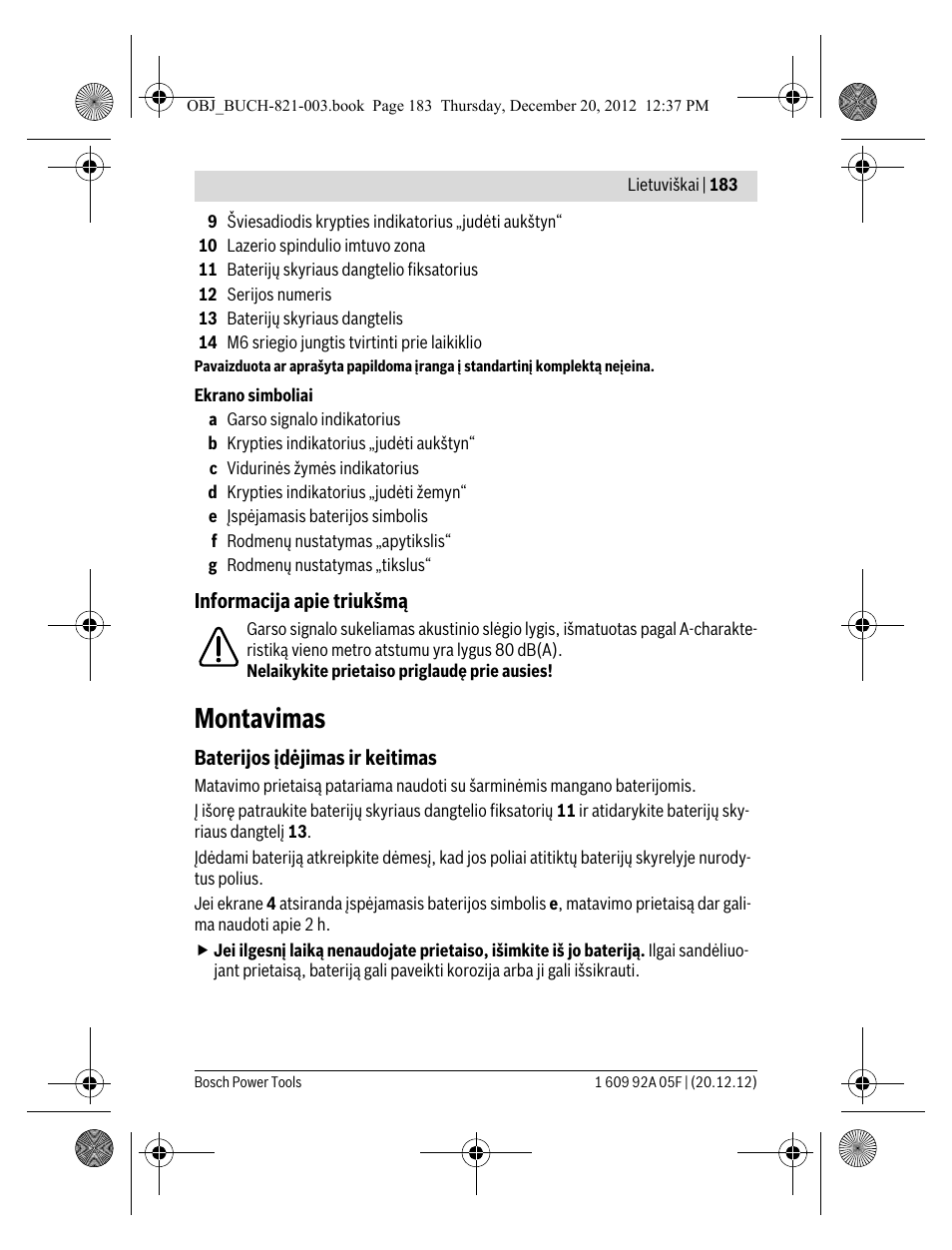 Montavimas | Bosch LR 2 Professional User Manual | Page 183 / 239