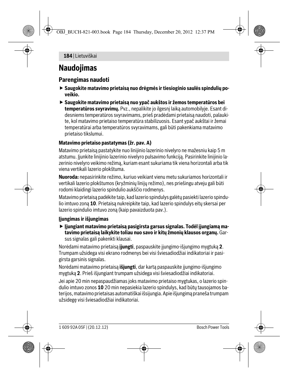 Naudojimas | Bosch LR 2 Professional User Manual | Page 184 / 239