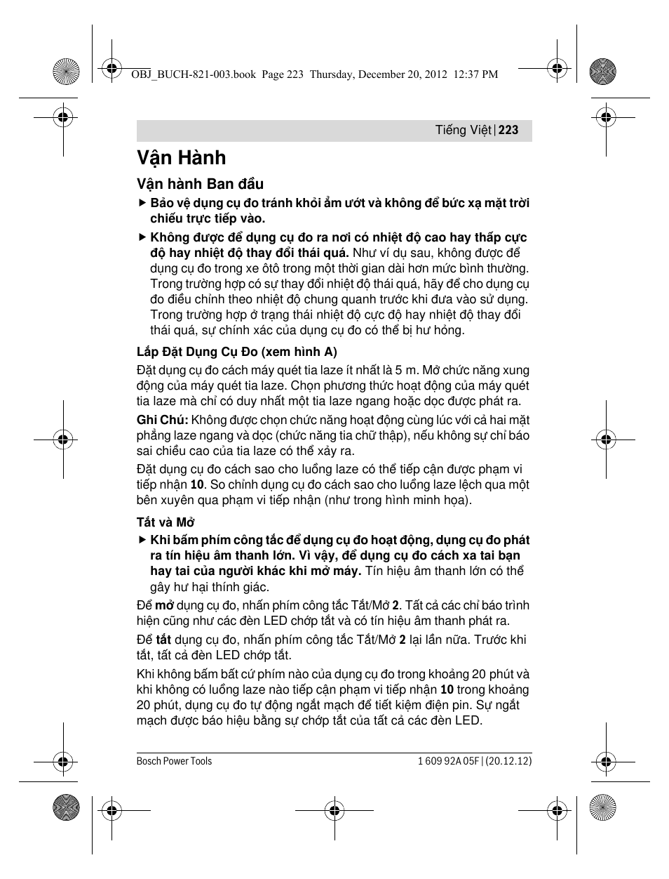 Vận hành | Bosch LR 2 Professional User Manual | Page 223 / 239