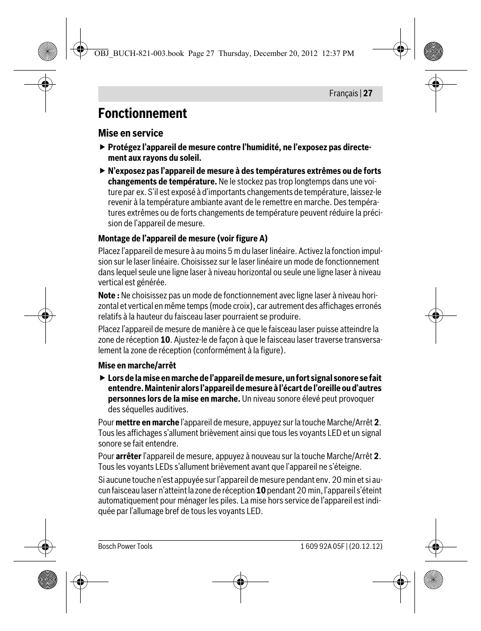 Fonctionnement | Bosch LR 2 Professional User Manual | Page 27 / 239