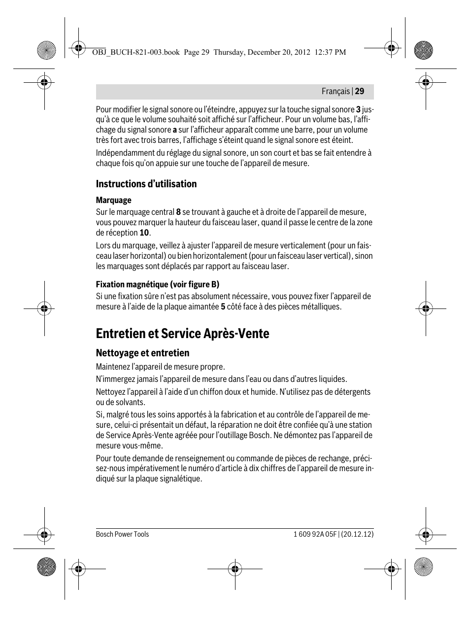 Entretien et service après-vente | Bosch LR 2 Professional User Manual | Page 29 / 239