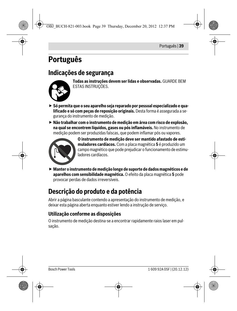 Português, Indicações de segurança, Descrição do produto e da potência | Bosch LR 2 Professional User Manual | Page 39 / 239