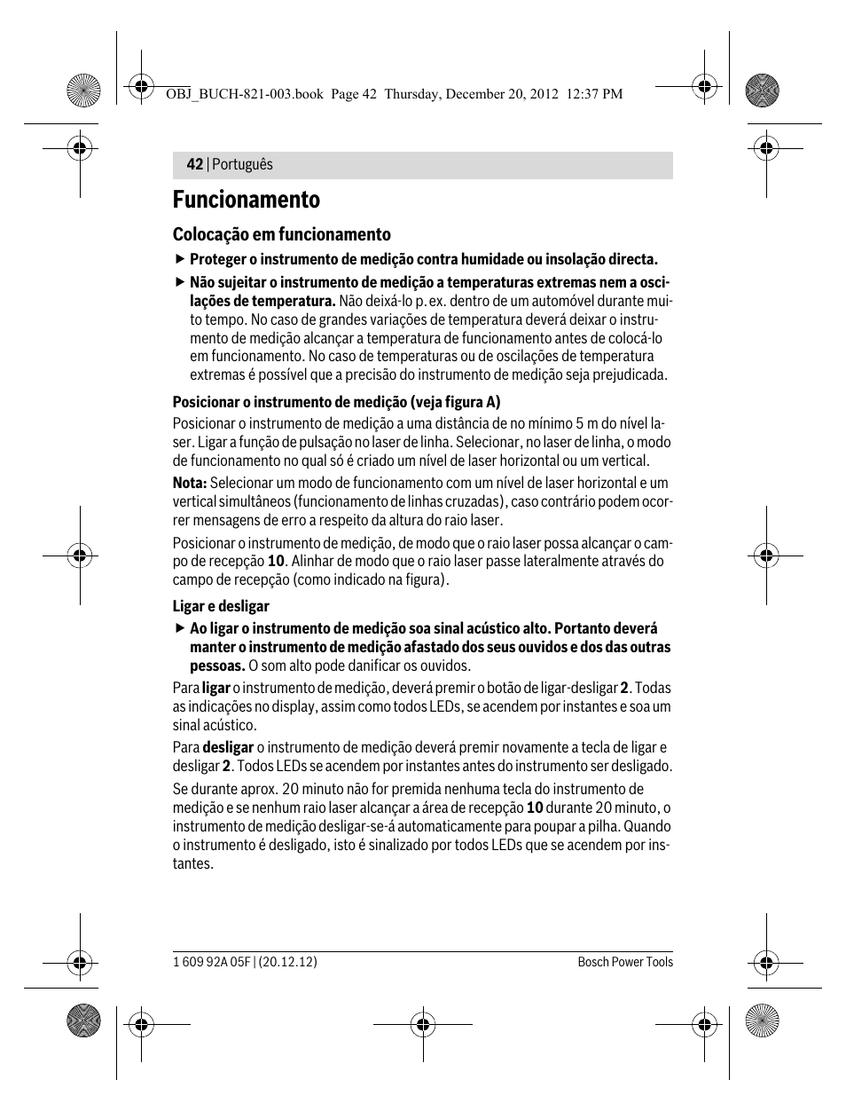 Funcionamento | Bosch LR 2 Professional User Manual | Page 42 / 239