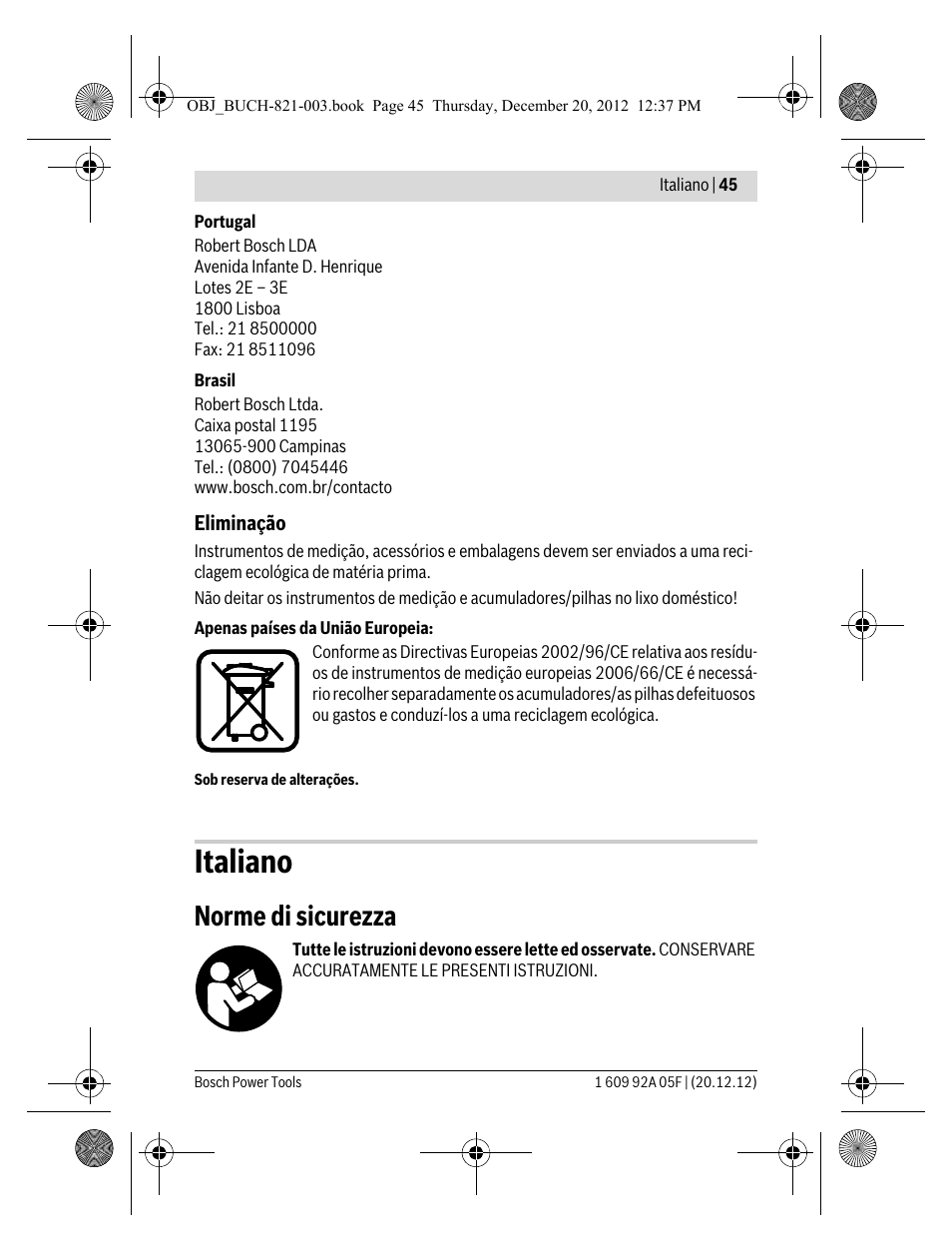 Italiano, Norme di sicurezza | Bosch LR 2 Professional User Manual | Page 45 / 239