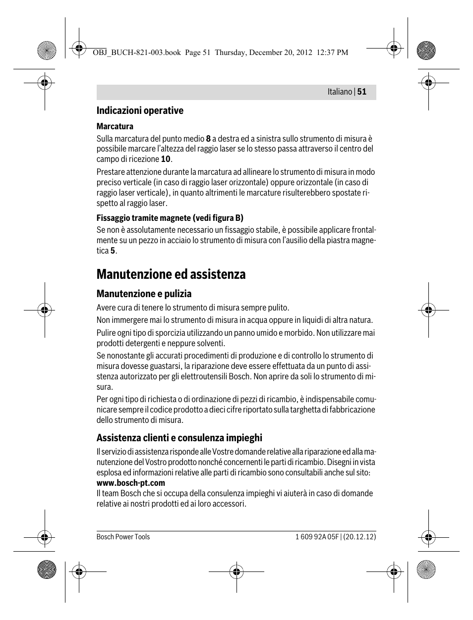 Manutenzione ed assistenza | Bosch LR 2 Professional User Manual | Page 51 / 239