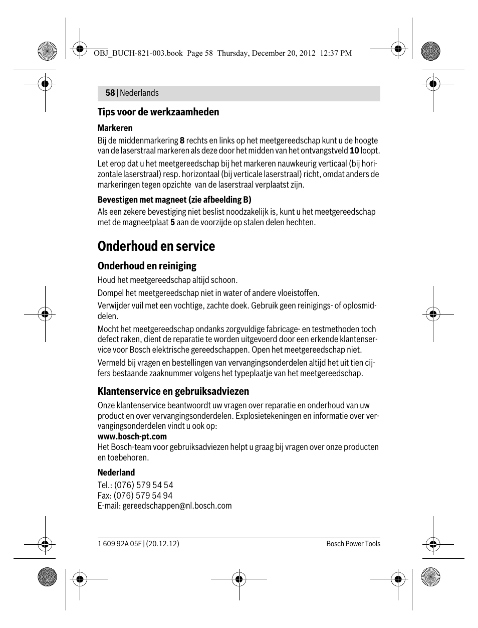 Onderhoud en service | Bosch LR 2 Professional User Manual | Page 58 / 239