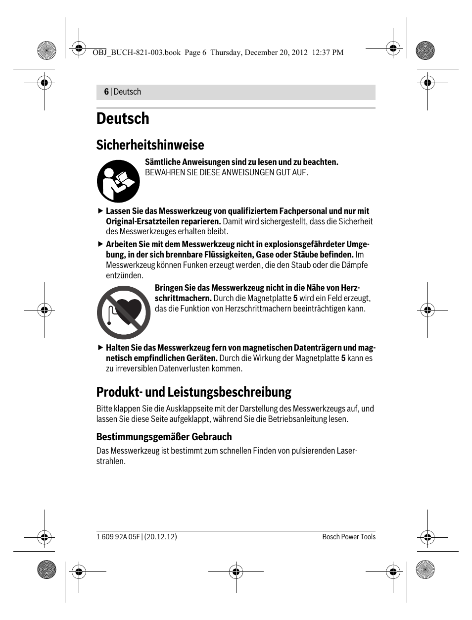 Deutsch, Sicherheitshinweise, Produkt- und leistungsbeschreibung | Bosch LR 2 Professional User Manual | Page 6 / 239