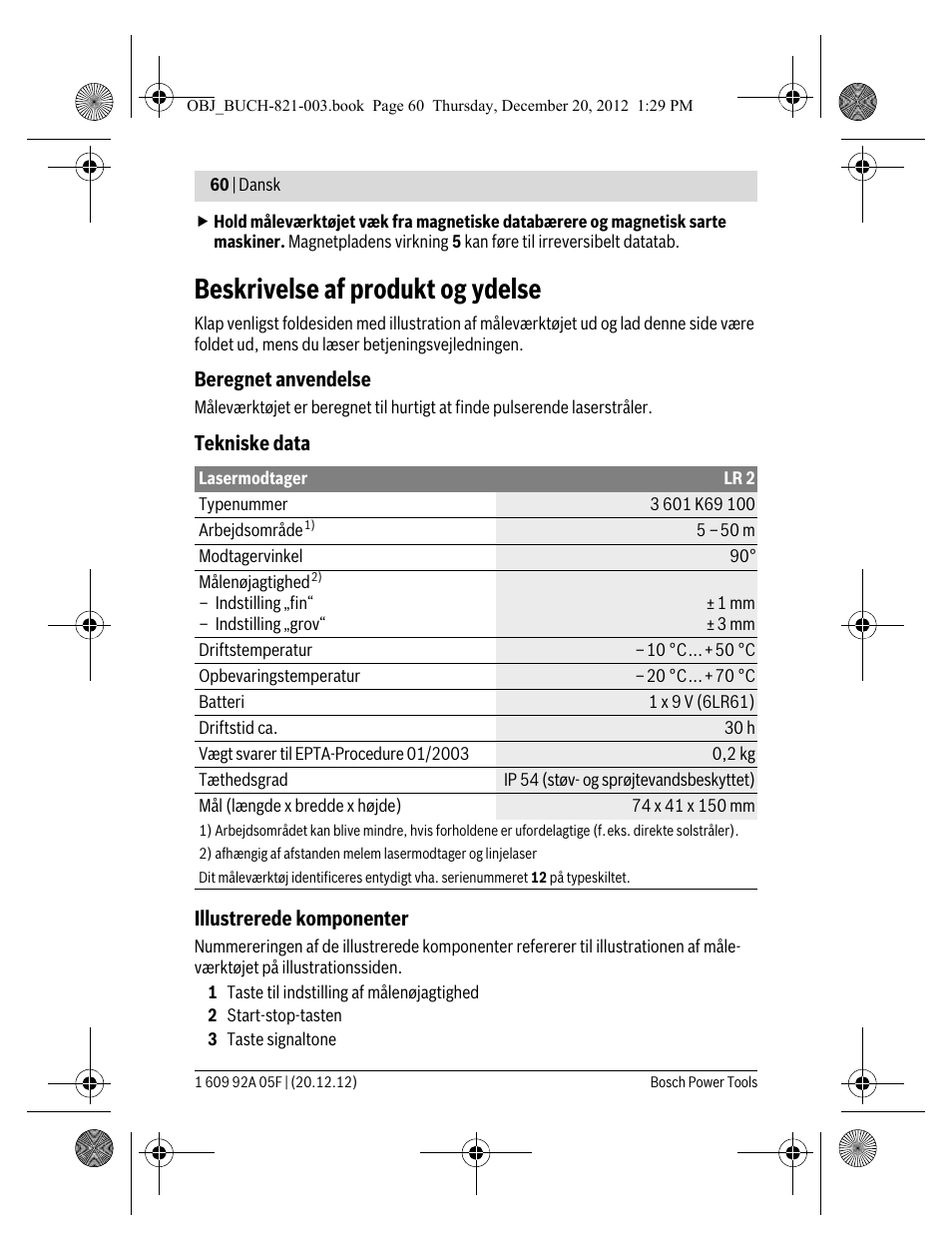 Beskrivelse af produkt og ydelse | Bosch LR 2 Professional User Manual | Page 60 / 239
