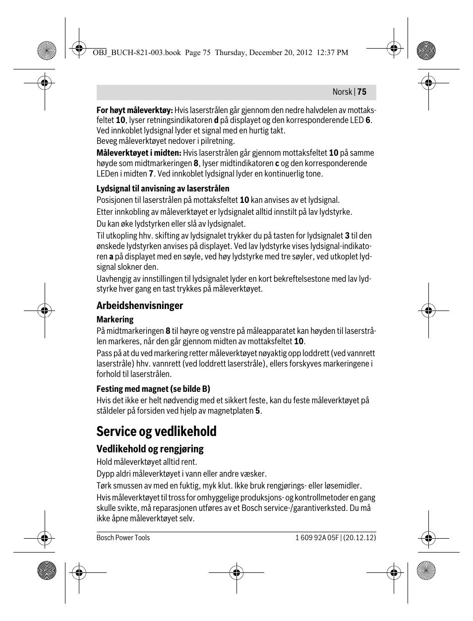 Service og vedlikehold | Bosch LR 2 Professional User Manual | Page 75 / 239