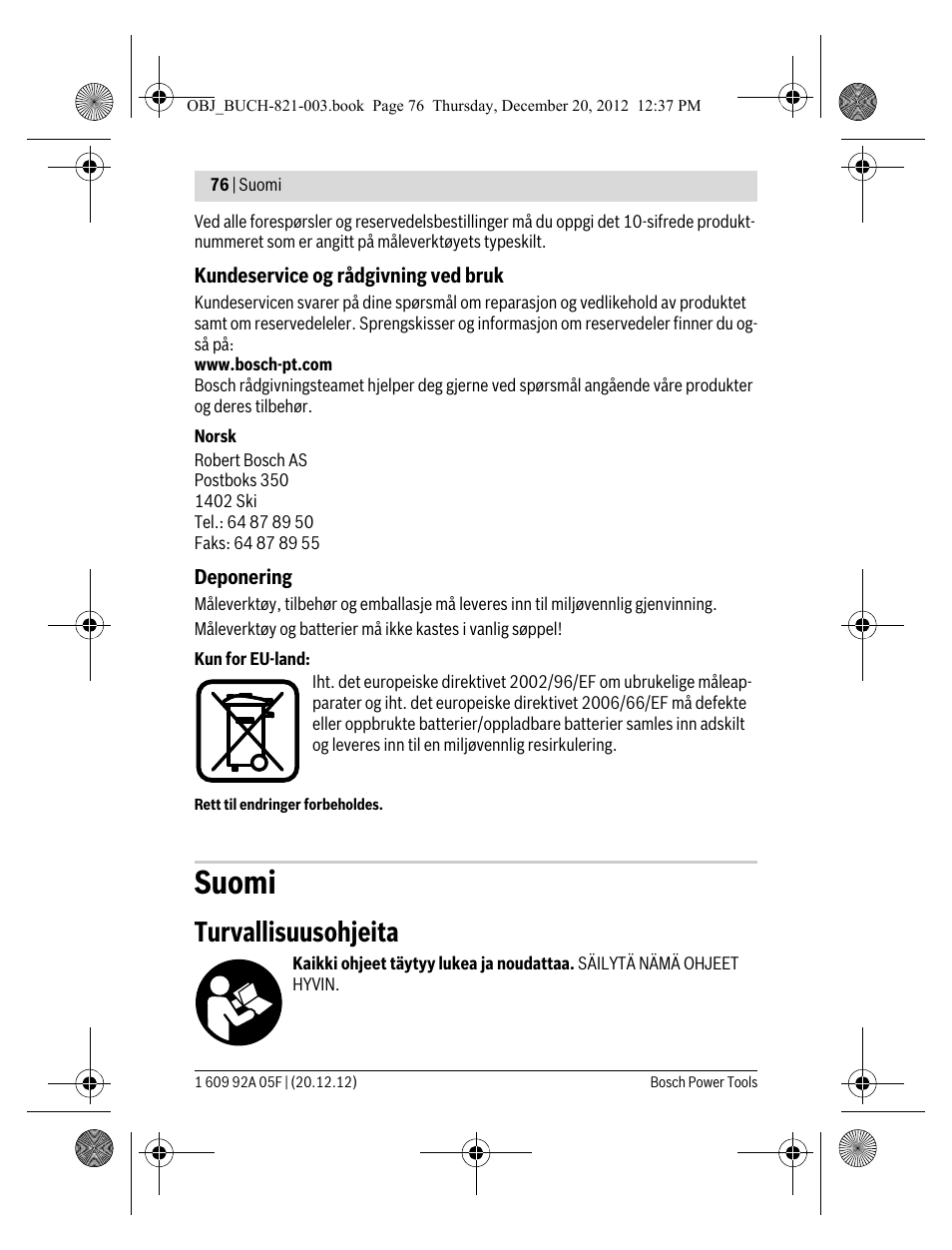 Suomi, Turvallisuusohjeita | Bosch LR 2 Professional User Manual | Page 76 / 239