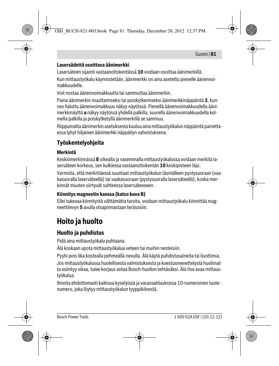 Hoito ja huolto | Bosch LR 2 Professional User Manual | Page 81 / 239