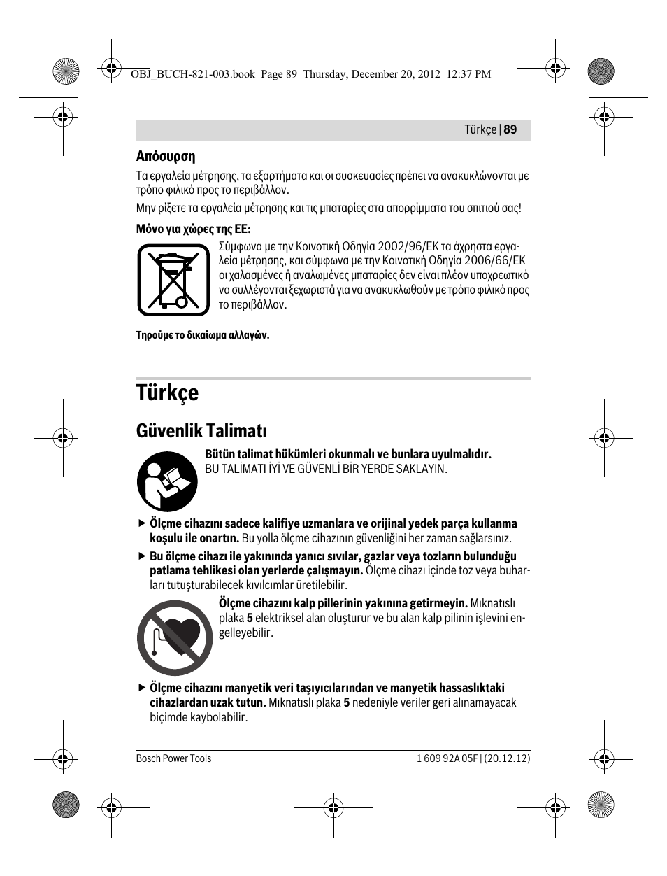 Türkçe, Güvenlik talimatı | Bosch LR 2 Professional User Manual | Page 89 / 239