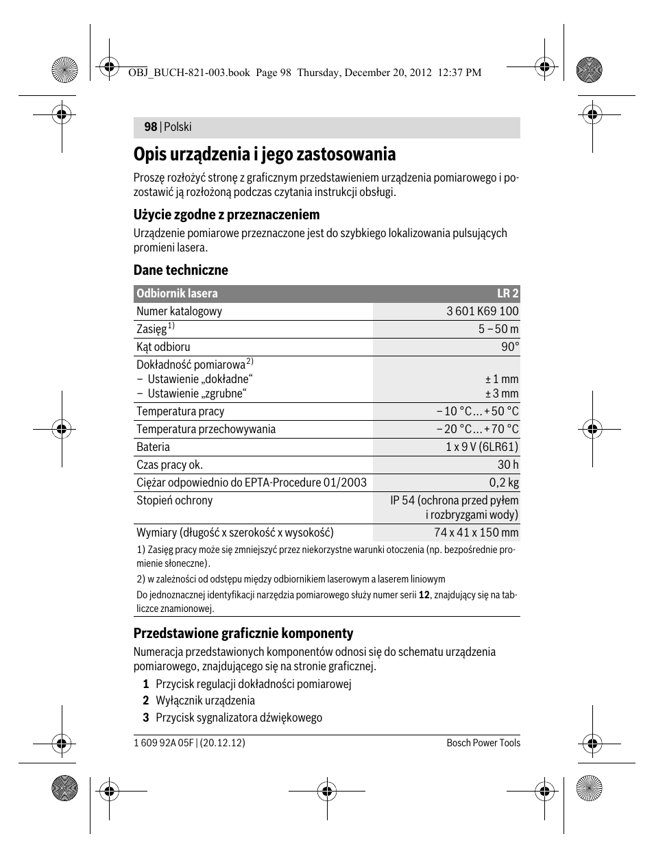 Opis urządzenia i jego zastosowania | Bosch LR 2 Professional User Manual | Page 98 / 239