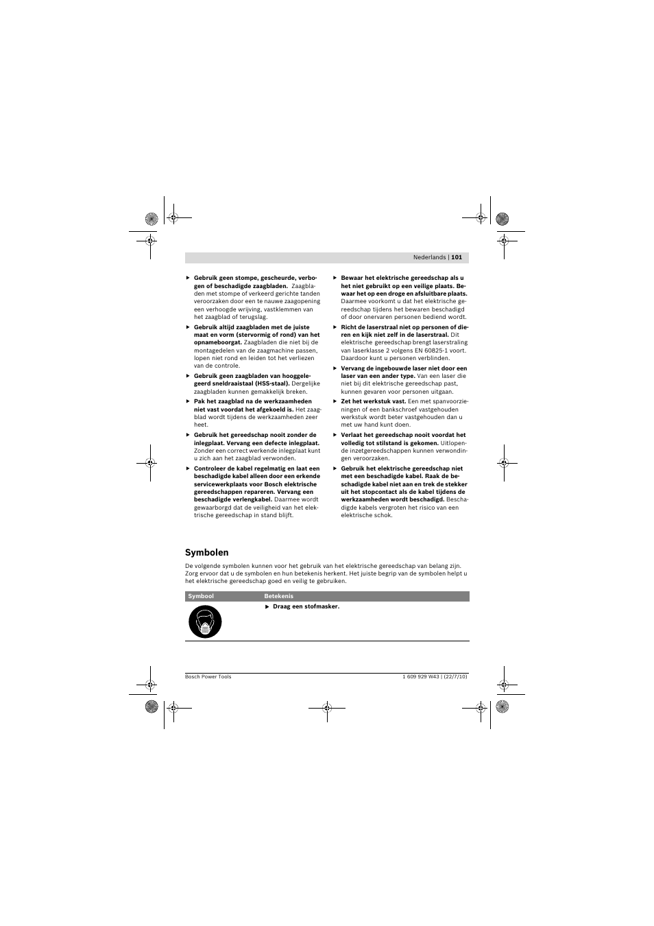 Symbolen | Bosch PCM 7 S User Manual | Page 101 / 384