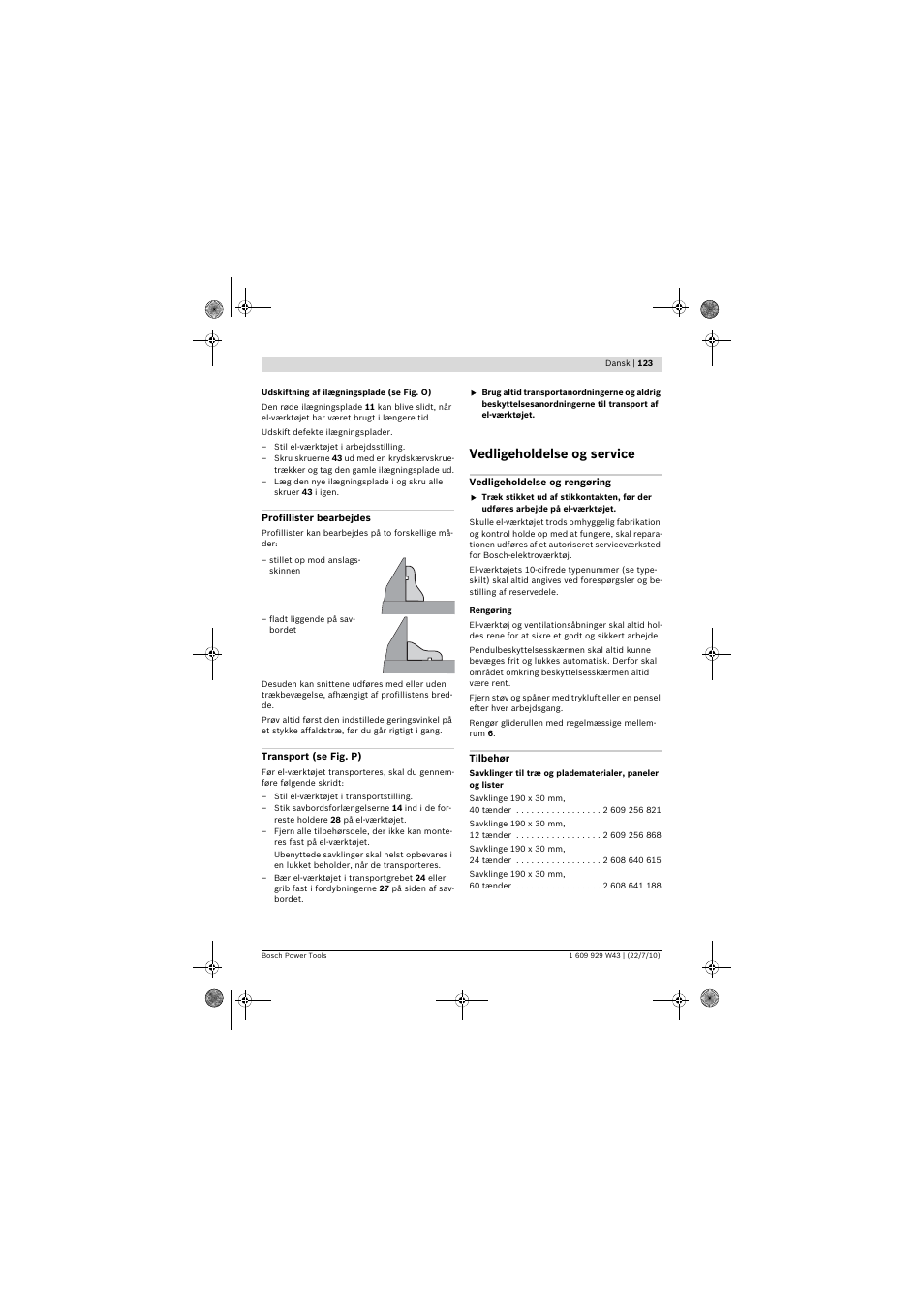 Vedligeholdelse og service | Bosch PCM 7 S User Manual | Page 123 / 384
