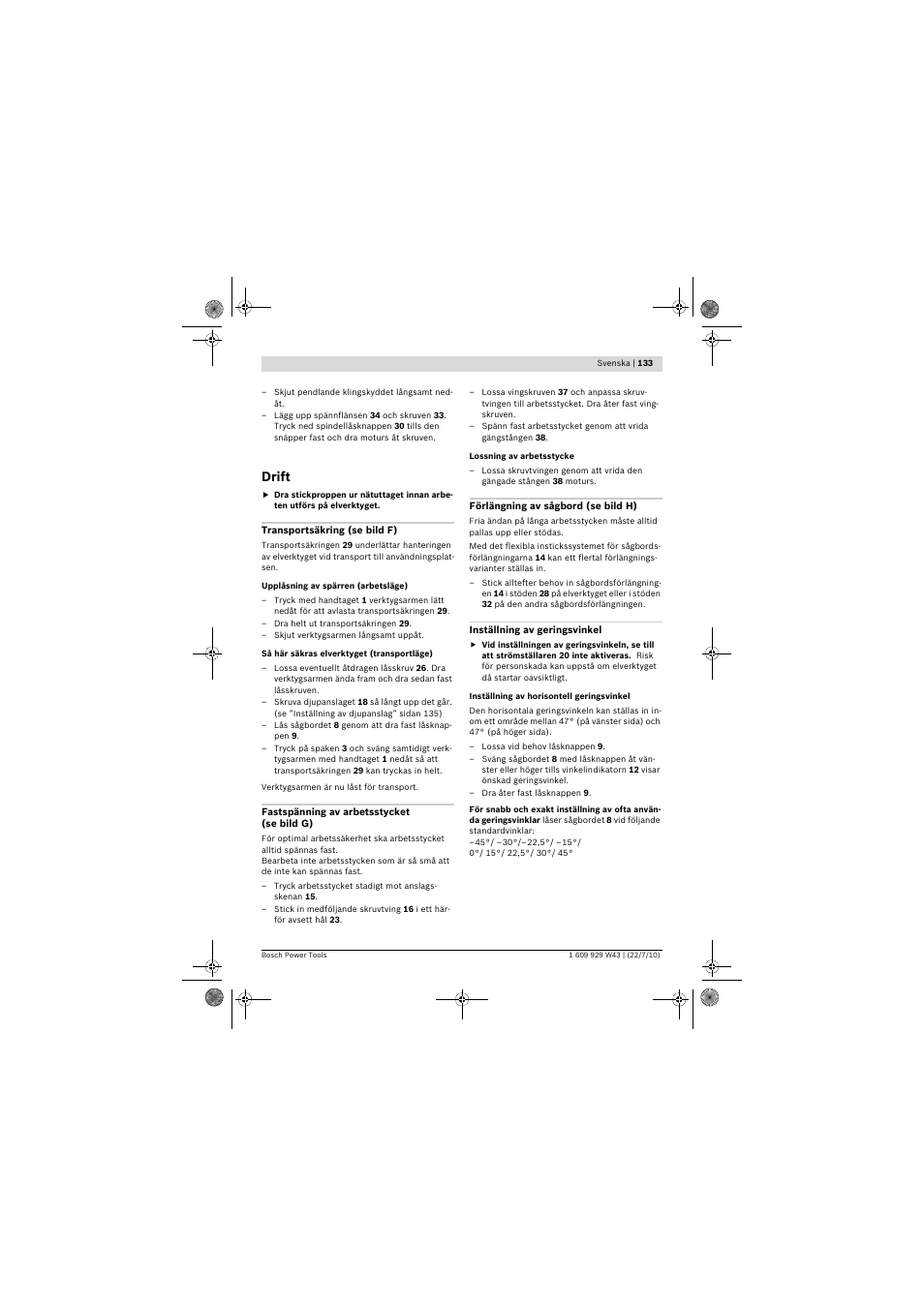 Drift | Bosch PCM 7 S User Manual | Page 133 / 384