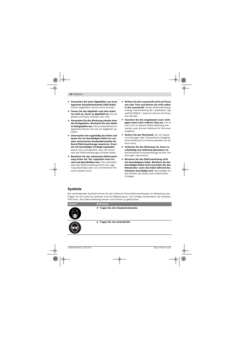 Symbole | Bosch PCM 7 S User Manual | Page 14 / 384