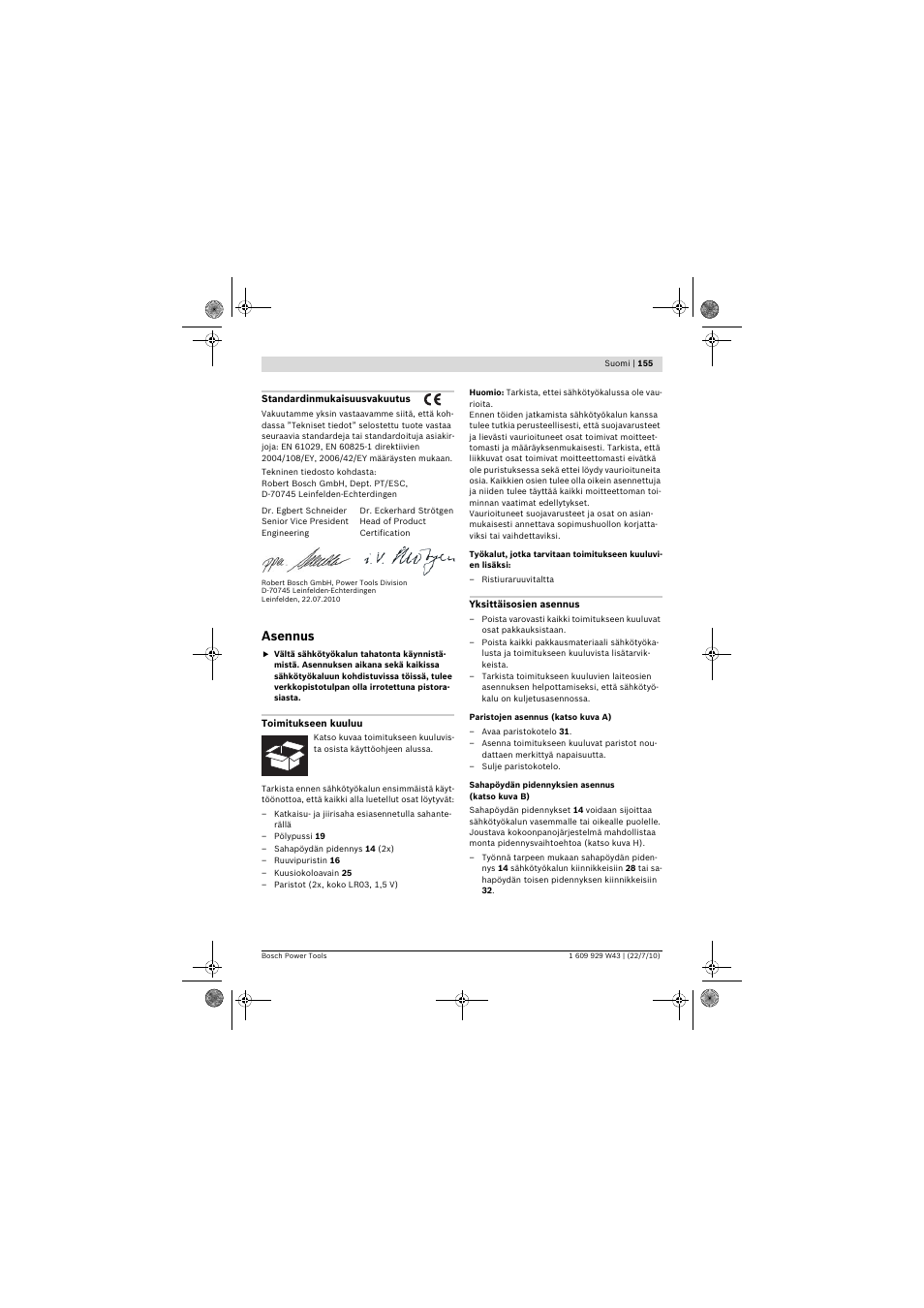 Asennus | Bosch PCM 7 S User Manual | Page 155 / 384