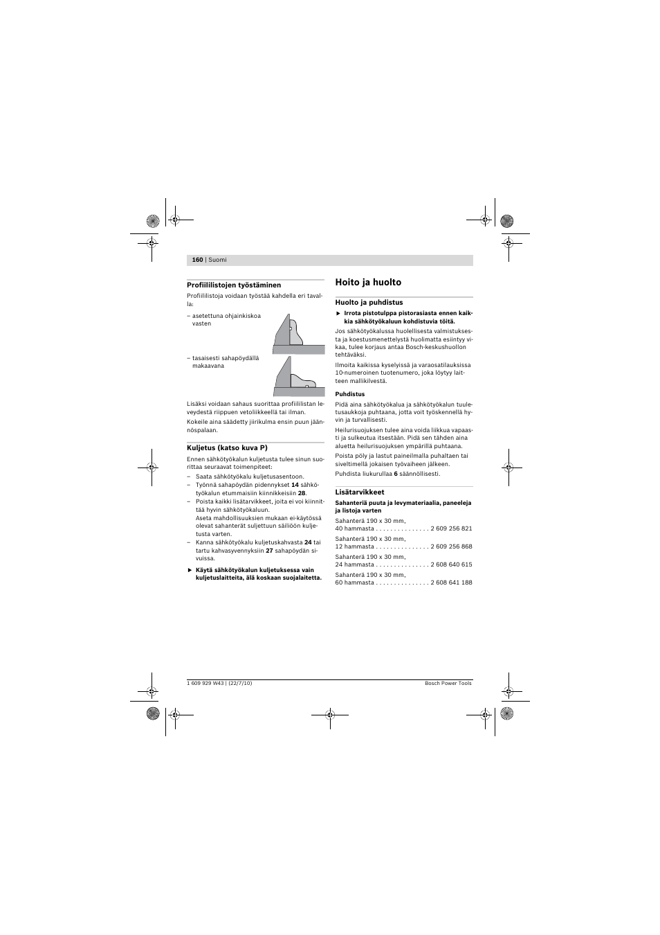 Hoito ja huolto | Bosch PCM 7 S User Manual | Page 160 / 384