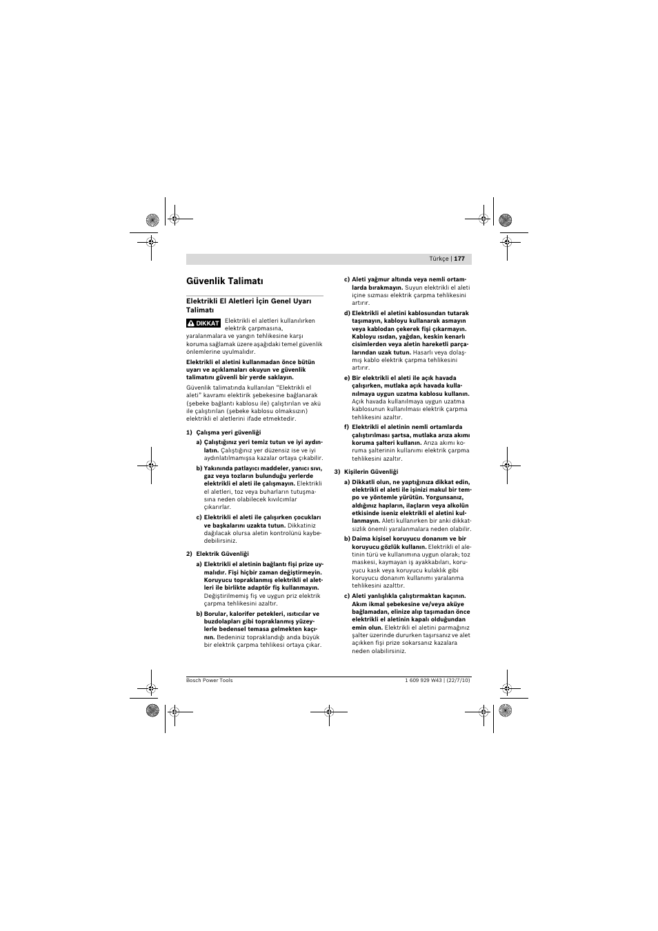 Güvenlik talimat | Bosch PCM 7 S User Manual | Page 177 / 384