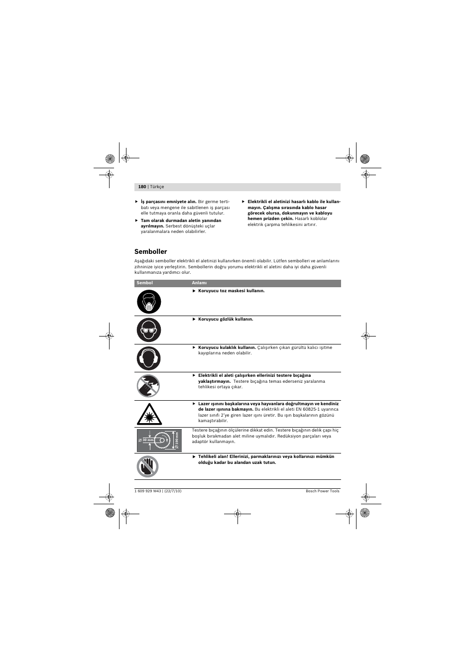 Semboller | Bosch PCM 7 S User Manual | Page 180 / 384